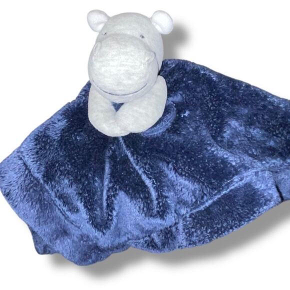 Carters Hippo Lovey Security Blanket Navy Gray Rattle Satin Lined Plush Baby Toy - Picture 6 of 10